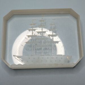 Original Vintage Rare Lucite Block Etched Sailing Ship Signed 1978 Fox Studios
